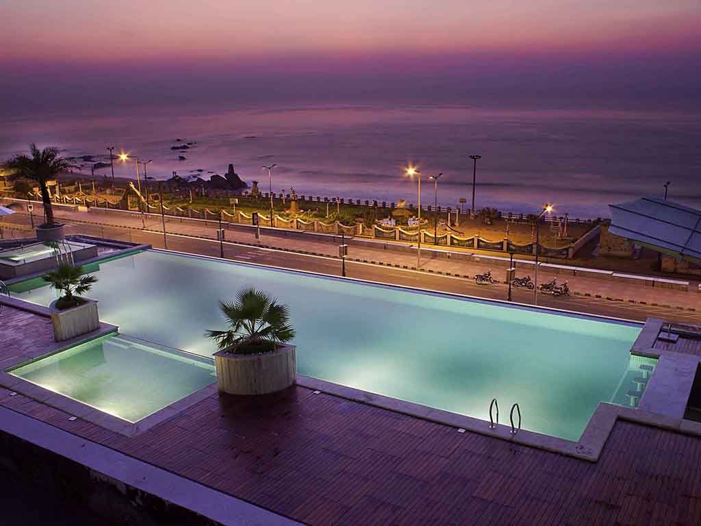 Rooftop pool at dusk